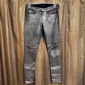 Juicy Couture Silver Metallic Coated Stretch Skinny Jeans Size 30